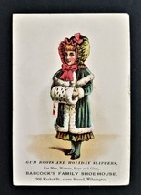 1880 antique BABCOCK&#39;s FAMILY SHOE HOUSE wilmington de victorian trade card ad  - £33.53 GBP