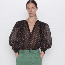 Zara Lipstick Florence Bodysuit Semi Sheer Button Up, Lipstick Black, Me... - $42.08