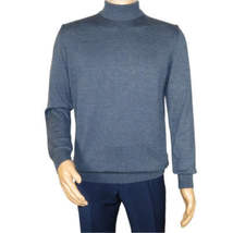 Men's Sweater Knit By BRANGO Turkey Mock Neck Cotton Blend 21050 Indigo Blue image 5