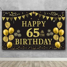 65Th Birthday Backdrop Gold And Black 5.9 X 3.6 Fts Happy Birthday Party... - $25.99