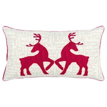Cream and Red Christmas Deer Lumbar Throw Pillow - £60.47 GBP