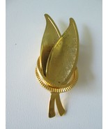 Vintage MCM Brushed Goldtone Double Leaf in Rings Brooch, Lapel/Scarf Pi... - $10.78 CAD