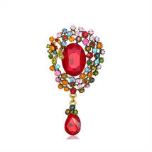 Red Crystal &amp; Cubic Zirconia Multicolor Oval Drop Brooch - £11.18 GBP