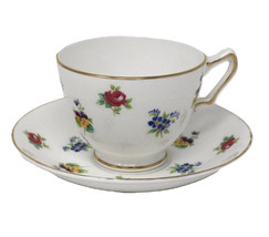 Crown Staffordshire Rose Pansy Footed Bone China Tea Cup and Saucer Gold Trim - £23.22 GBP
