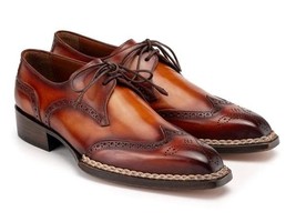 Paul Parkman Mens Shoe Derby Brown Norwegian Wingtip Welted Handmade 850... - $779.99