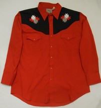 ELY DIAMOND Men&#39;s Vtg Long Sleeve WESTERN SHIRT Red Black Embroidered Sn... - £35.93 GBP