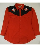 ELY DIAMOND Men&#39;s Vtg Long Sleeve WESTERN SHIRT Red Black Embroidered Sn... - £35.40 GBP