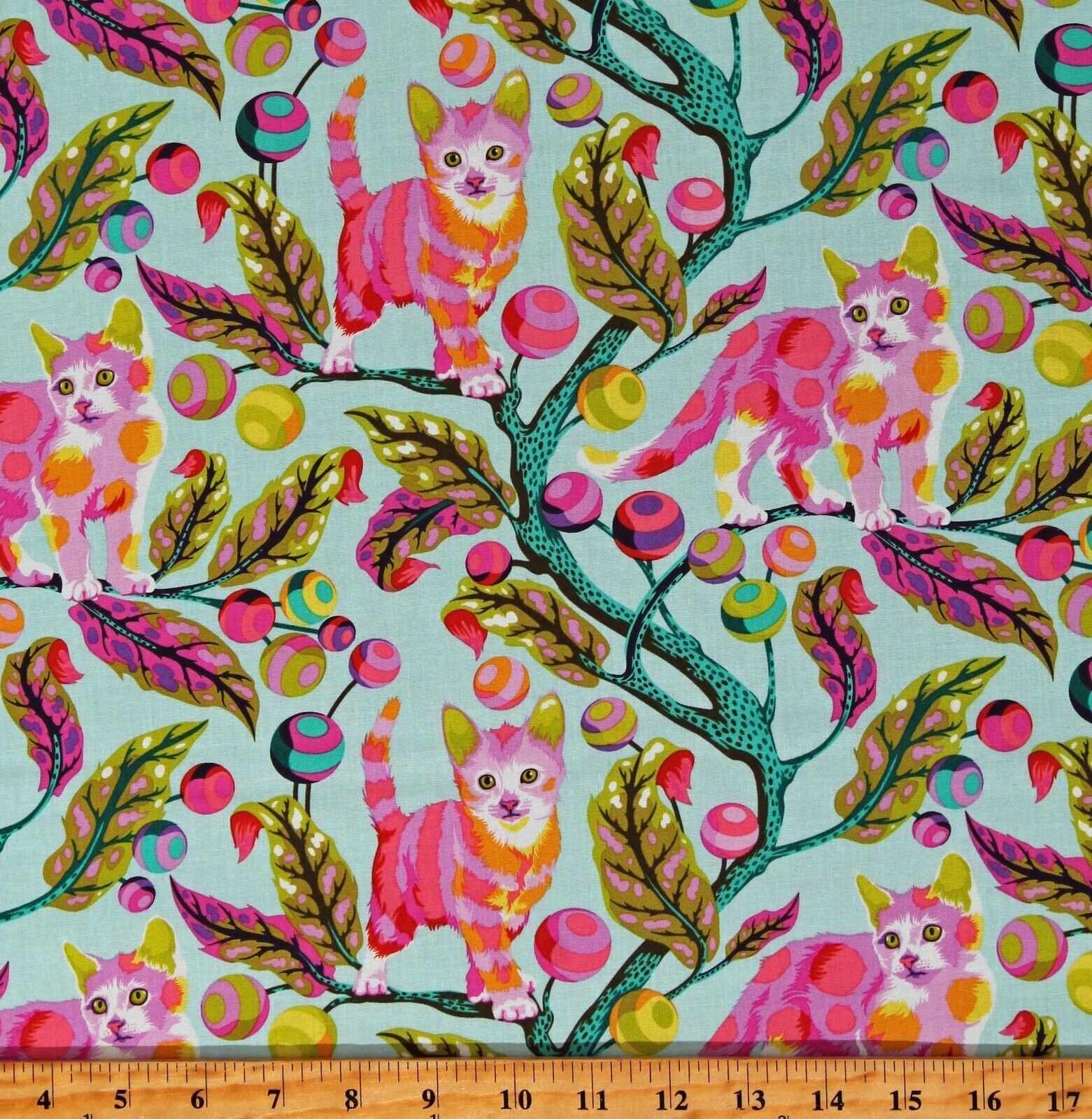 Cotton Tula Pink Tabby Road Deja Vu Disco Kitty Fabric Print by the Yard... - €14,94 EUR