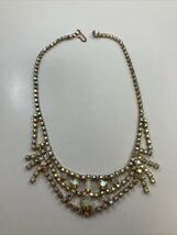 Vintage 15 Inch Aurora Borealis Iridescent Rhinestone Choker Necklace Un... - $29.65