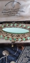 Antique Vintage Austria 1950-s Gilded Metal Green Stones Brooch - Large ... - $64.35