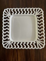 Antique Victorian Atterbury Glass Co. Milk White Reticulated Glass Plate... - $16.45