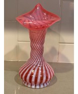 FENTON Art Glass Cranberry  Opalescent Spiral Swirl  Jack in the Pulpit ... - £50.51 GBP