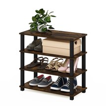Stackable 4-Shelf Black Brown Wood Shoe Rack - Holds up to 12 Pair of Shoes - £69.89 GBP