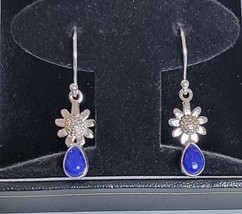 Natural Blue Lapis Lazuli 925 Sterling Silver Flower Earrings 2.95cts - £16.02 GBP