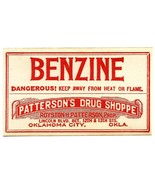 1 Vintage Pharmacy Label BENZINE Patterson&#39;s Drug Shoppe Oklahoma City O... - $28.11