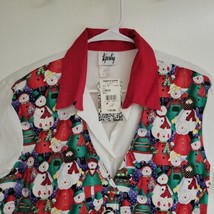 Vintage 90s Ugly Christmas Happy Snowman Tapestry Vest Blouse Size L - $18.47