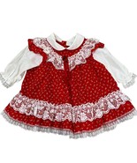 Vintage Red Baby Dress White Lace  Floral Pattern 3-6 Months - $33.60