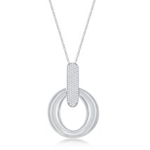 Sterling Silver Large Polished Door-Knocker Pave Pendant W/Chain - £101.18 GBP