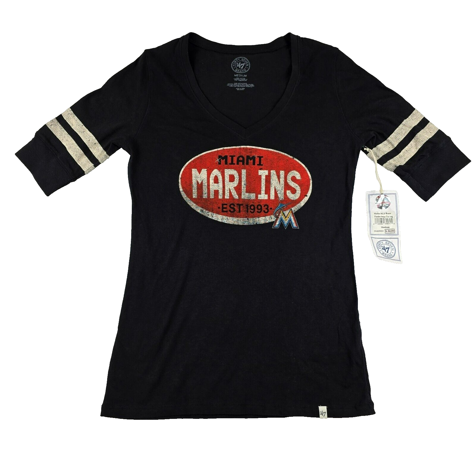 Miami Florida Marlins MLB 47 Brand Women's Medium T-Shirt Top Black Red New - $14.64