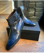 Handmade men's blue shaded cowhide leather ankle strap boots US 5-15 - $149.99 - $179.99