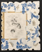 Antique 1905 Victorian Die Cut Cherub Angels Blue Floral Valentine Greeting Card - £11.14 GBP
