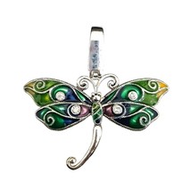 Silver Tone &amp; Painted Enamel Dragonfly Necklace Pendant - £10.52 GBP