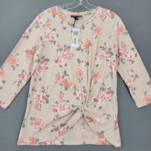 A+A Collection Women Shirt Size M Tan Ivory Preppy Floral 3/4 Sleeve Cot... - $21.60