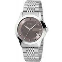 Gucci YA126406 Men&#39;s G-Timeless 38mm Silver &amp; Brown Chronograph Watch + Gift Bag - £482.49 GBP