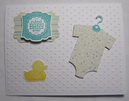 Stampin up! Handmade card Cutest Baby Ever Boy Teal Rubber Ducky Bodysuit - £4.87 GBP