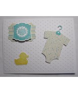 Stampin up! Handmade card Cutest Baby Ever Boy Teal Rubber Ducky Bodysuit - £4.89 GBP