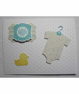 Stampin up! Handmade card Cutest Baby Ever Boy Teal Rubber Ducky Bodysuit - $10.64 CAD
