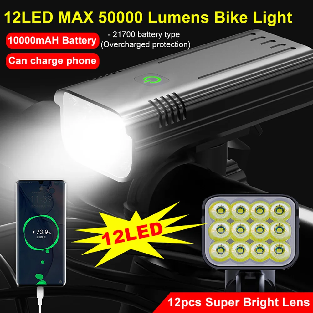 12 LED 50000LM Ultra Bright Bicycle Light USB Rechargeable LED Bike Headlight - £16.42 GBP+