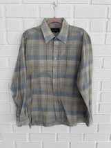 Vintage 70’s Button Up Shirt Pierre Andre 16 - 16.5 Large Blue Beige Pla... - £18.63 GBP