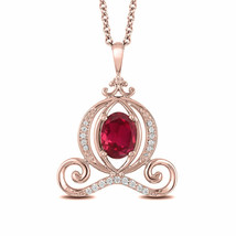 8x6mm Oval Ruby &amp; Real Moissanite Cinderella Carriage Pendant Rose Gold Plated - $124.66