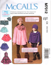 McCall&#39;s M7012 Girls XS to Small Poncho, Hat and Scarf Pattern New - $13.01
