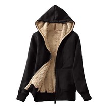 Women Plus Velvet Hooded Outwear Autumn Winter Long Sleeve Zipper Lined Hoodie - £89.99 GBP