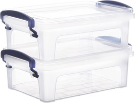 Superio Clear Storage Bins With Lids, 1 Point 25 Quart Stackable, 2 Pack. - £28.20 GBP