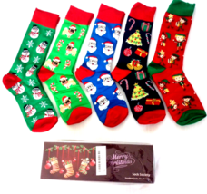 (5 Pairs) Socks Society Unisex Holiday Sock with Santa,SnowDog Multicolor - £10.16 GBP