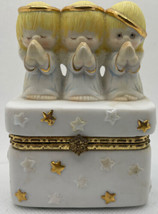Hinged Porcelain 3 Angel Figurine Trinket Box by Hallmark - £10.89 GBP