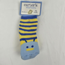 Vintage Carters Starters Blue Yellow Stripe Socks Booties Slippers 6-12-... - $16.82