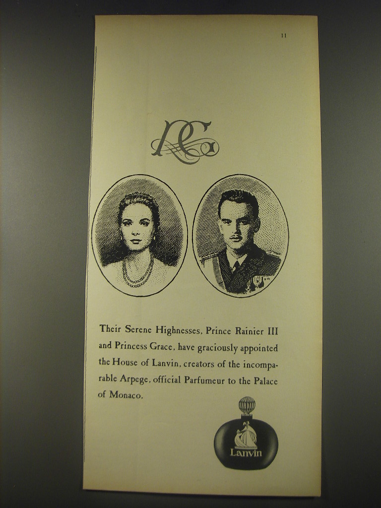 1956 Lanvin Arpege Perfume Ad - Prince Rainier III and Princess Grace - $18.49