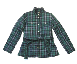NWT J.Crew Plaid Belted Puffer Jacket in Navy Green White Plaid Belted XS - $59.40