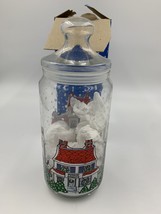 Dunkin Donuts Store Christmas Glass Munchkin Canister with Box Vintage - $15.80