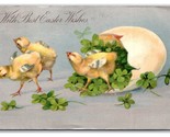 Fantasy Easter Wishes Chick Egg Four Leaf Clovers UDB Postcard H29 - $3.91