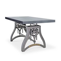 Crescent Writing Table Desk - Adjustable Height Metal Base - Gray Top - £3,185.46 GBP