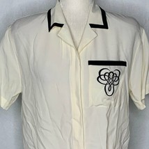 Vintage 90s Liz Claiborne Embroidered Blouse Womens 6 Petite Cream Black Pocket - £22.25 GBP