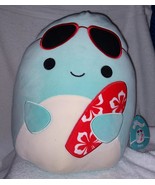 Squishmallows Perry the Teal Dolphin with Red Surfboard 14&quot; NWT - £30.76 GBP