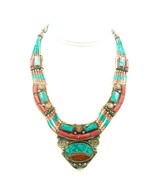 Vintage Nepal Tibetan Necklace Turquoise Tibetan Ethnic Coral Handmade U... - £22.68 GBP