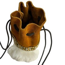 alaskan native genuine leather rabbit Fur drawstring Pouch - £22.85 GBP