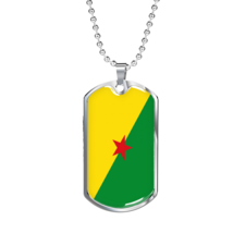 French Guiana Flag Necklace Stainless Steel or 18k Gold Dog Tag 24&quot; Chain - £38.11 GBP+